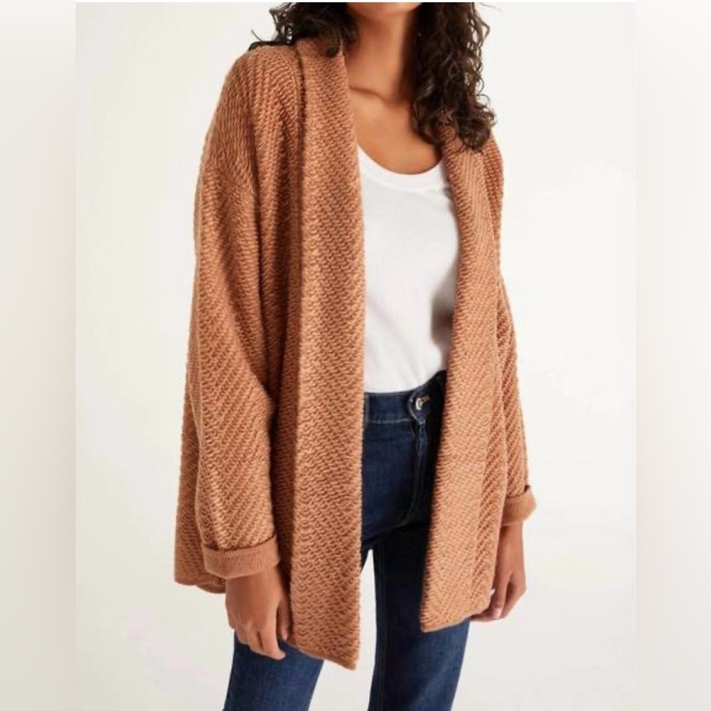 Z Supply Chunky Knit Open Front Cardigan – Tan Brown – Size M